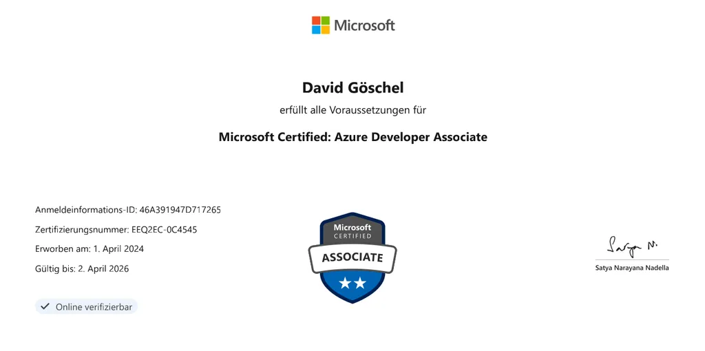 Microsoft Zertifizierung als Azure Developer Associate