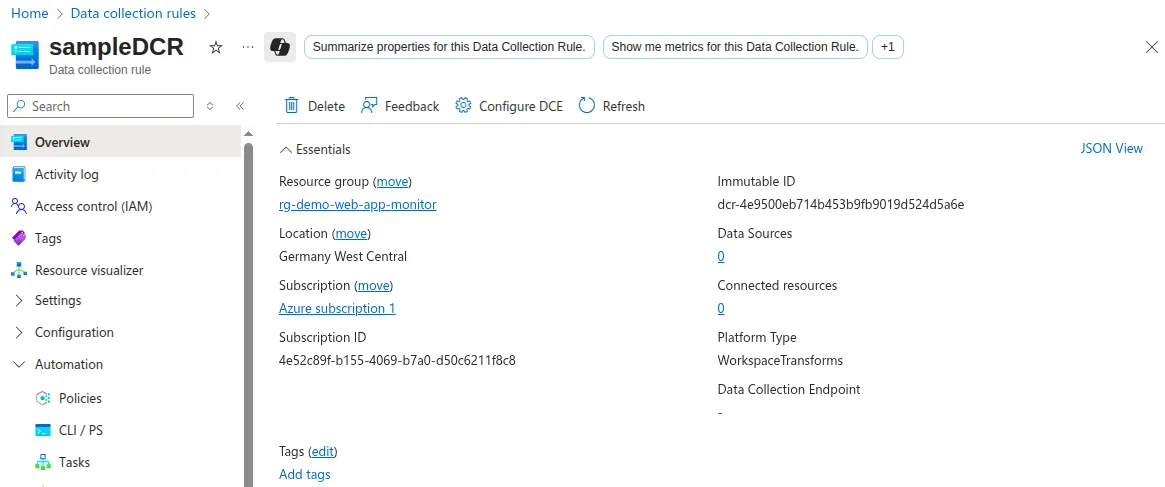 Details einer Data Collection Rule
