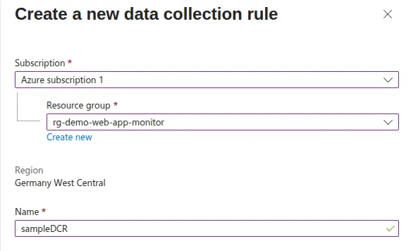 Neue Data Collection Rule erstellen