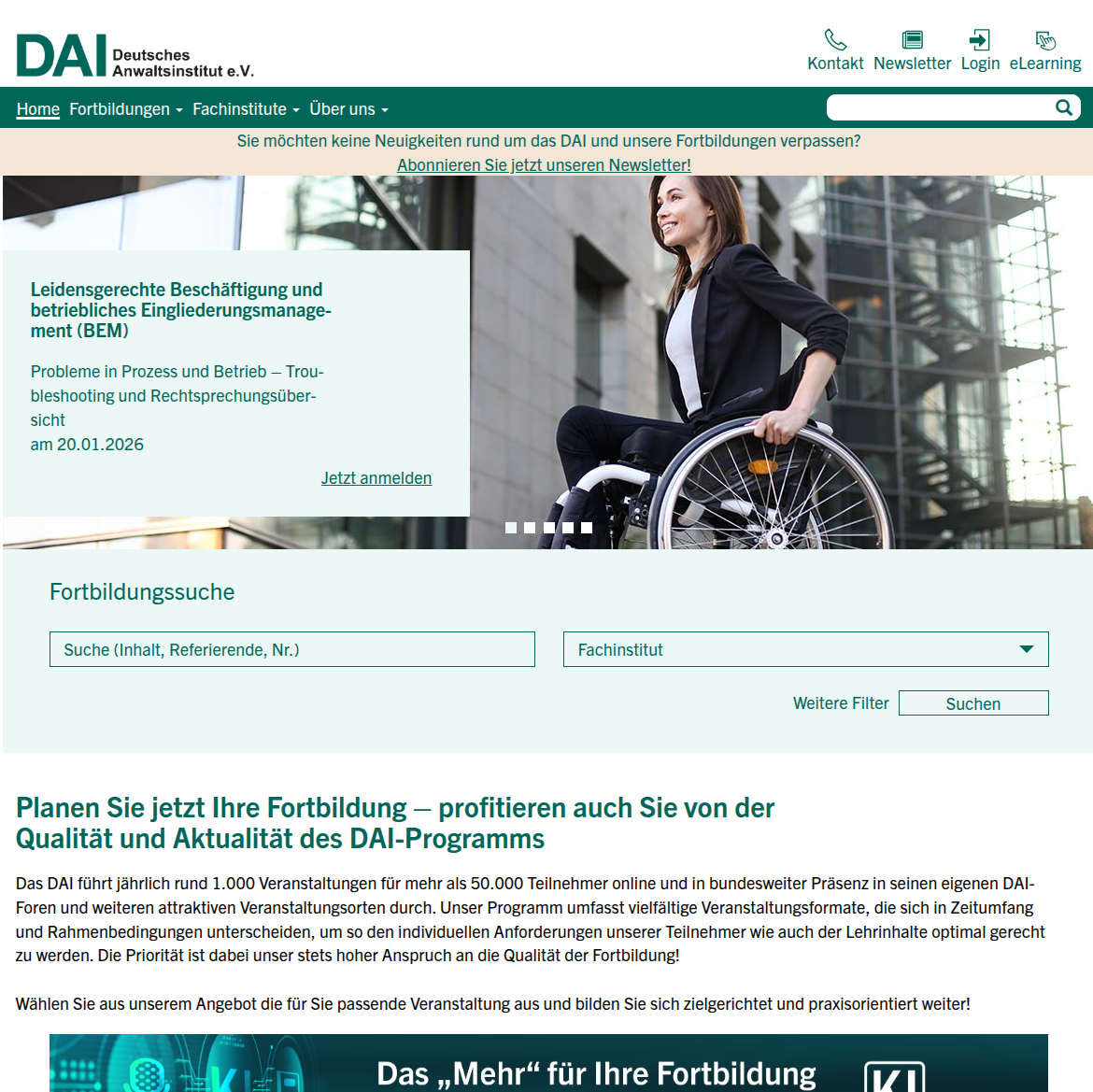 Deutsches Anwaltsinstitut Portal mit intelligenter Suche und modernem Design