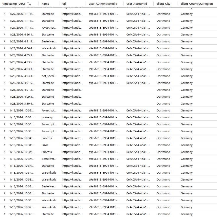 Rohdaten in Application Insights