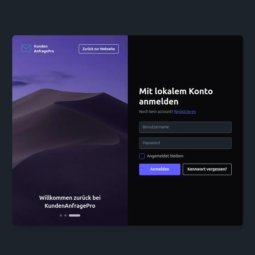 Login-Seite Desktop-Ansicht