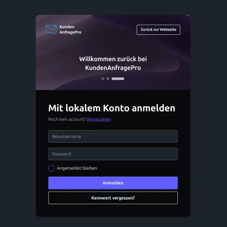 Login-Seite Responsive Ansicht