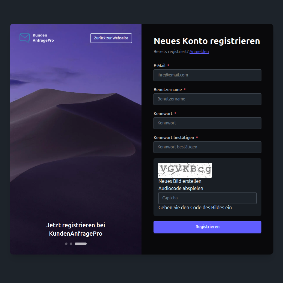 Lokaler Identitätsprovider von Power Pages mit angepasster Registrierungsseite