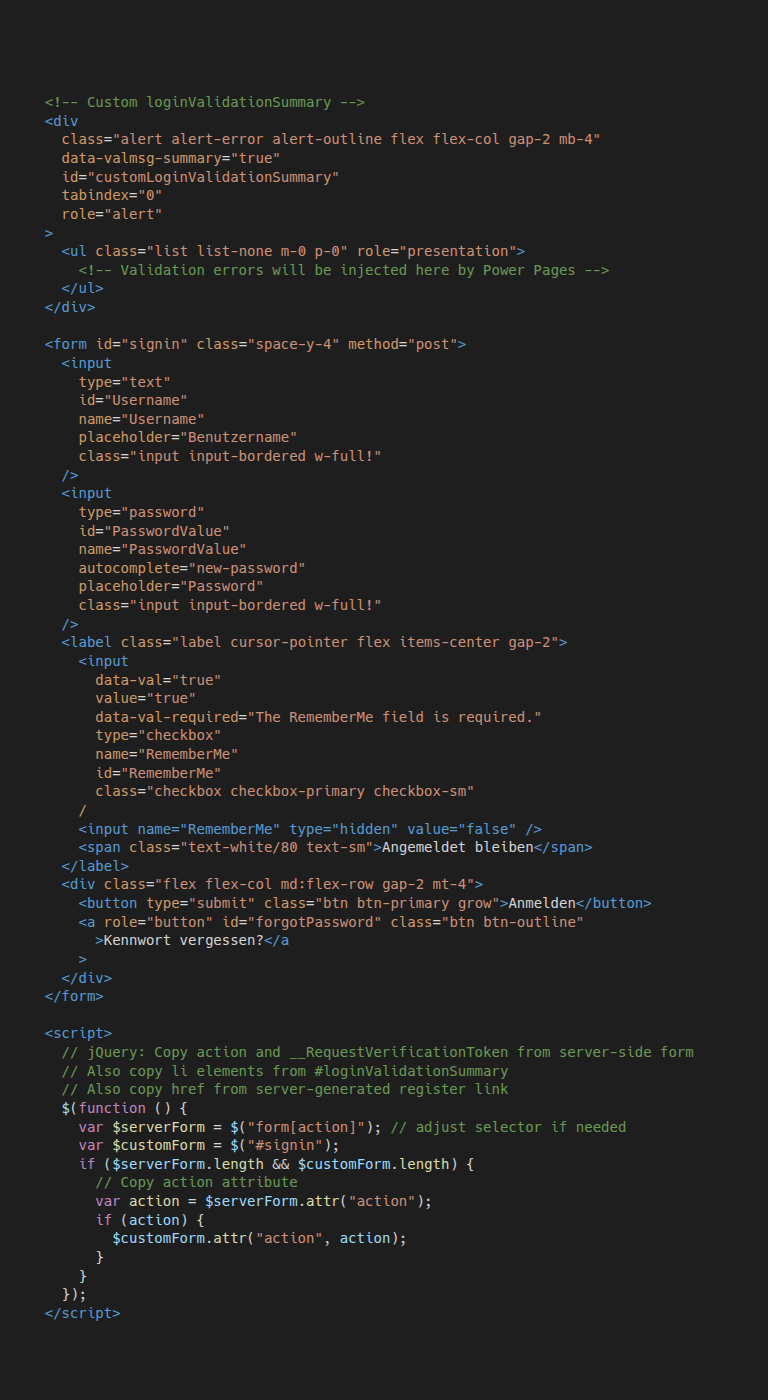 Architektur der angepassten Authentifizierungsseiten
