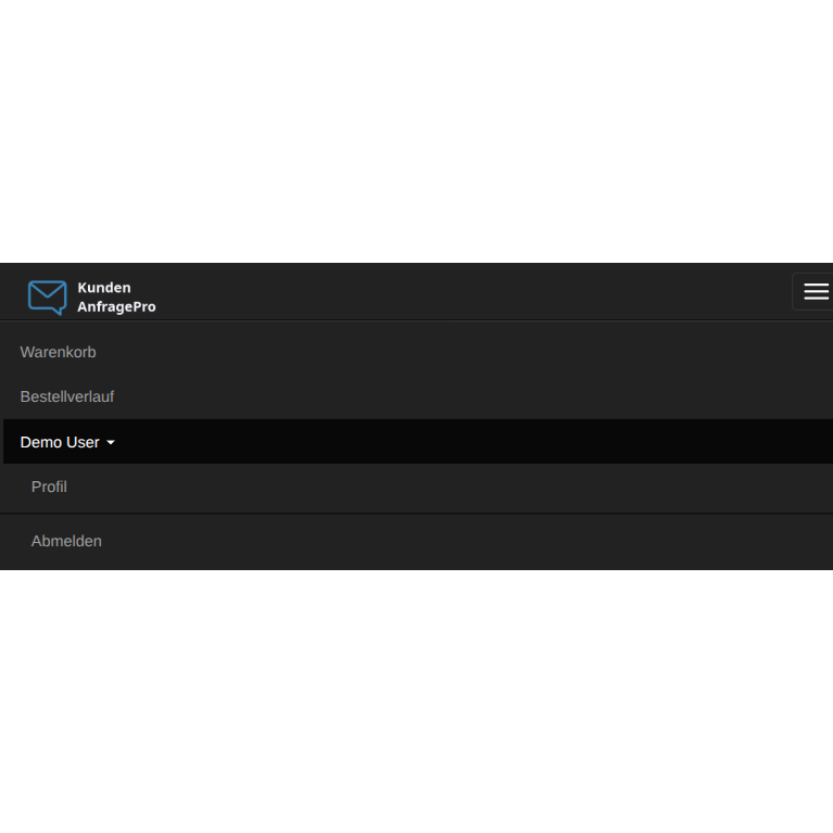 Header der angepassten Power Pages Plattform Mobile-Ansicht vor der Neuentwicklung