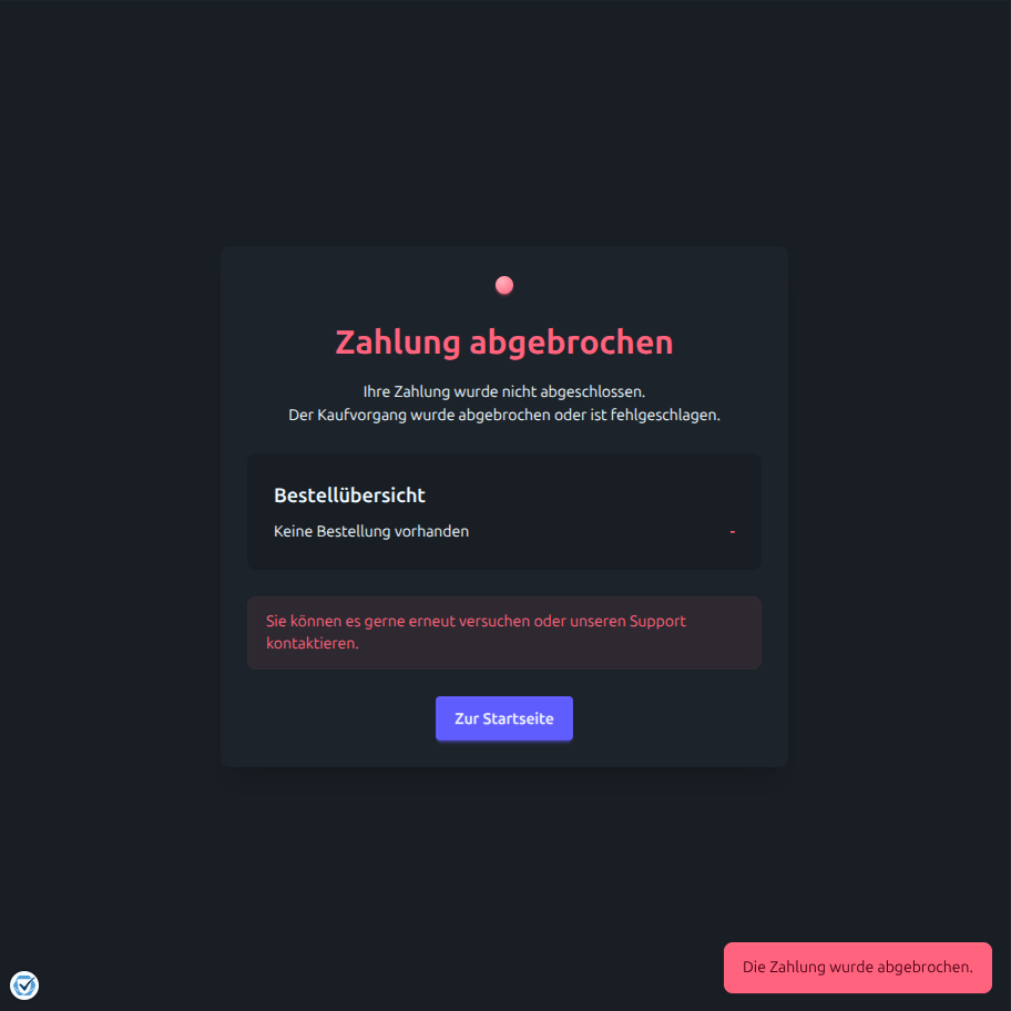 Warenkorb nach abgebrochener Zahlung