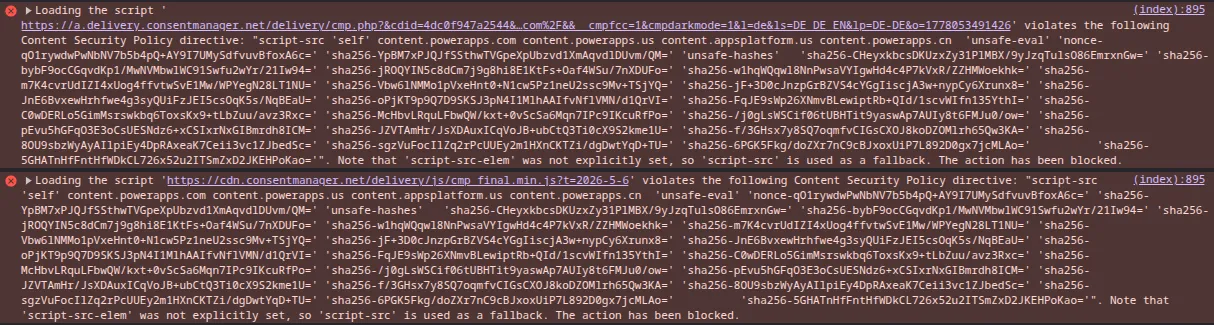 Browser-Konsole: CSP-Fehler blockiert den Datenabfluss