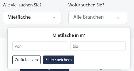 Schnellfilter für Mietflächenbereiche in der Suchoberfläche