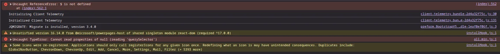 Power Pages jQuery Error