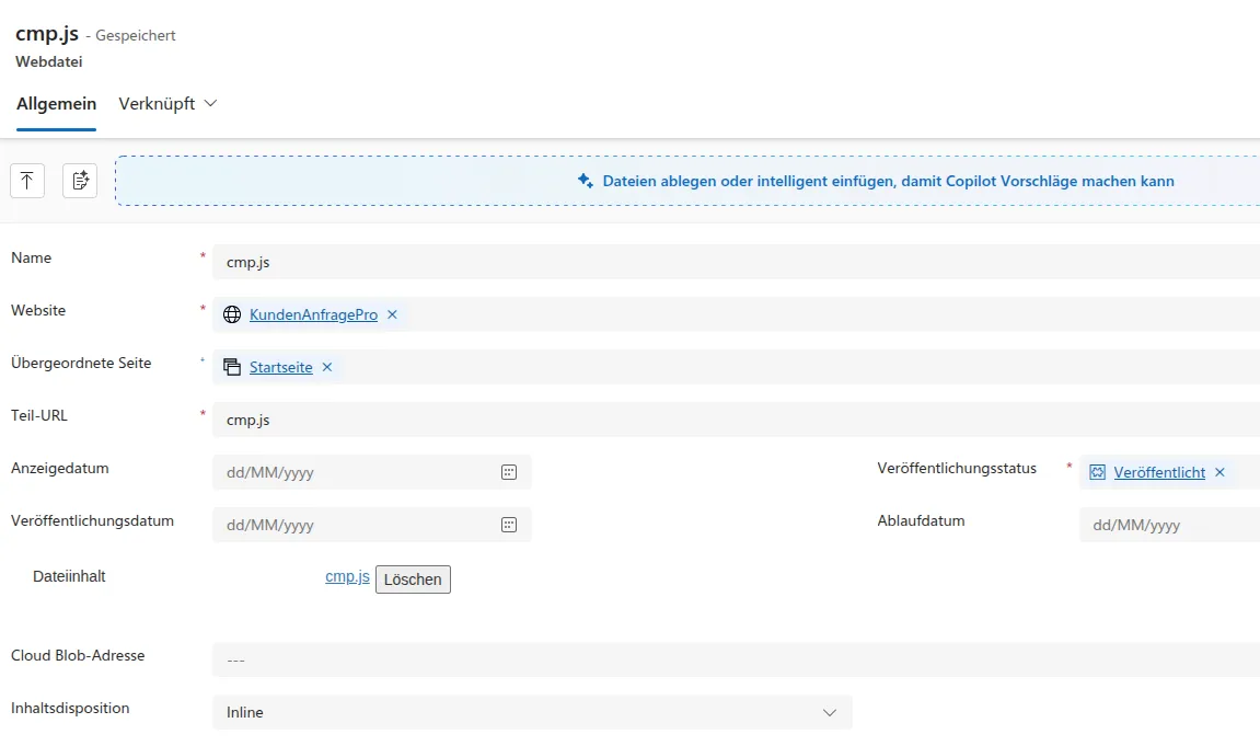 Portal Management App: Webdatei mit Skript anlegen