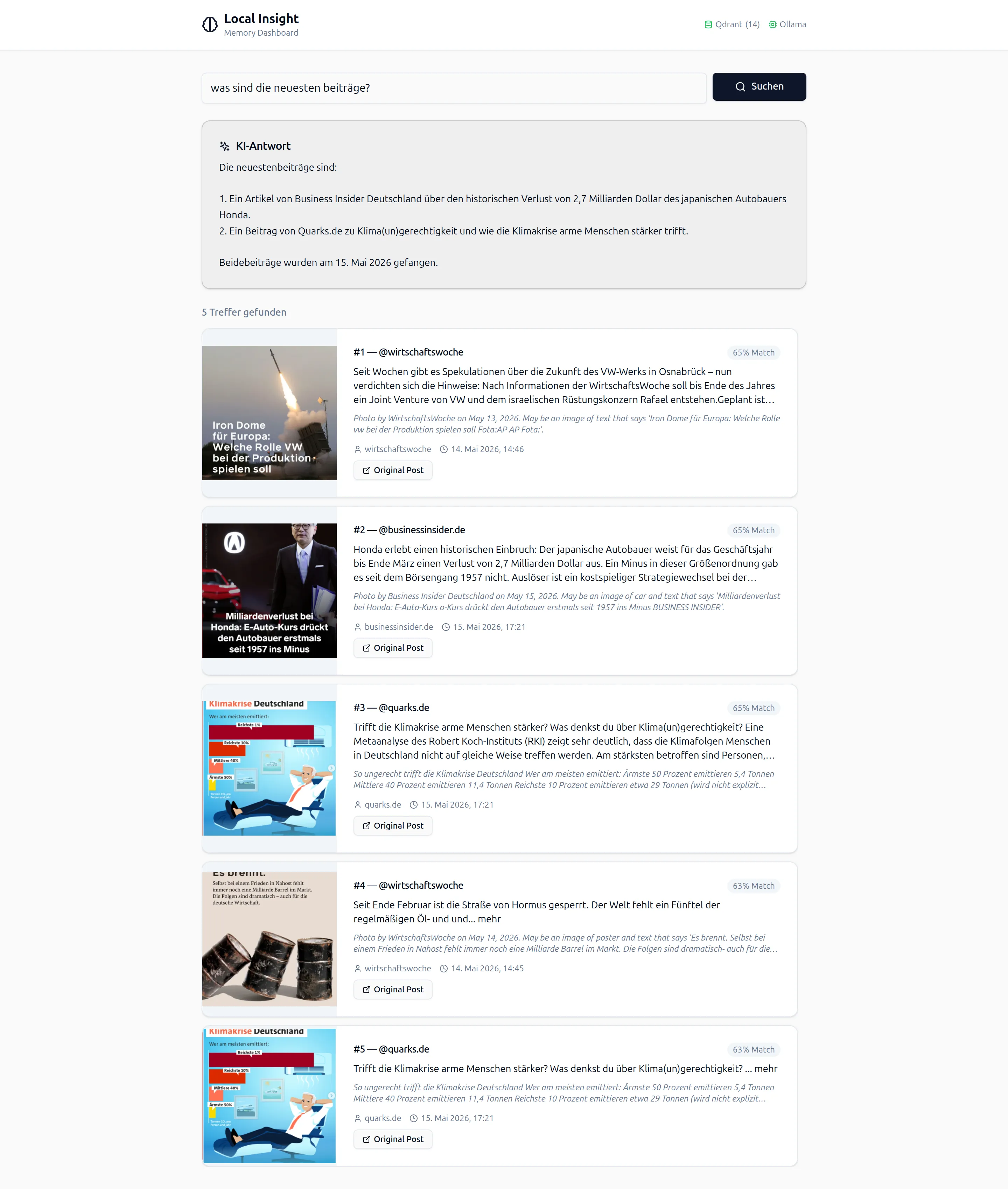 React Dashboard mit natürlichsprachlicher Suche und KI-generierten Antworten